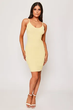 Ally - Yellow V Neck Ribbed Dress