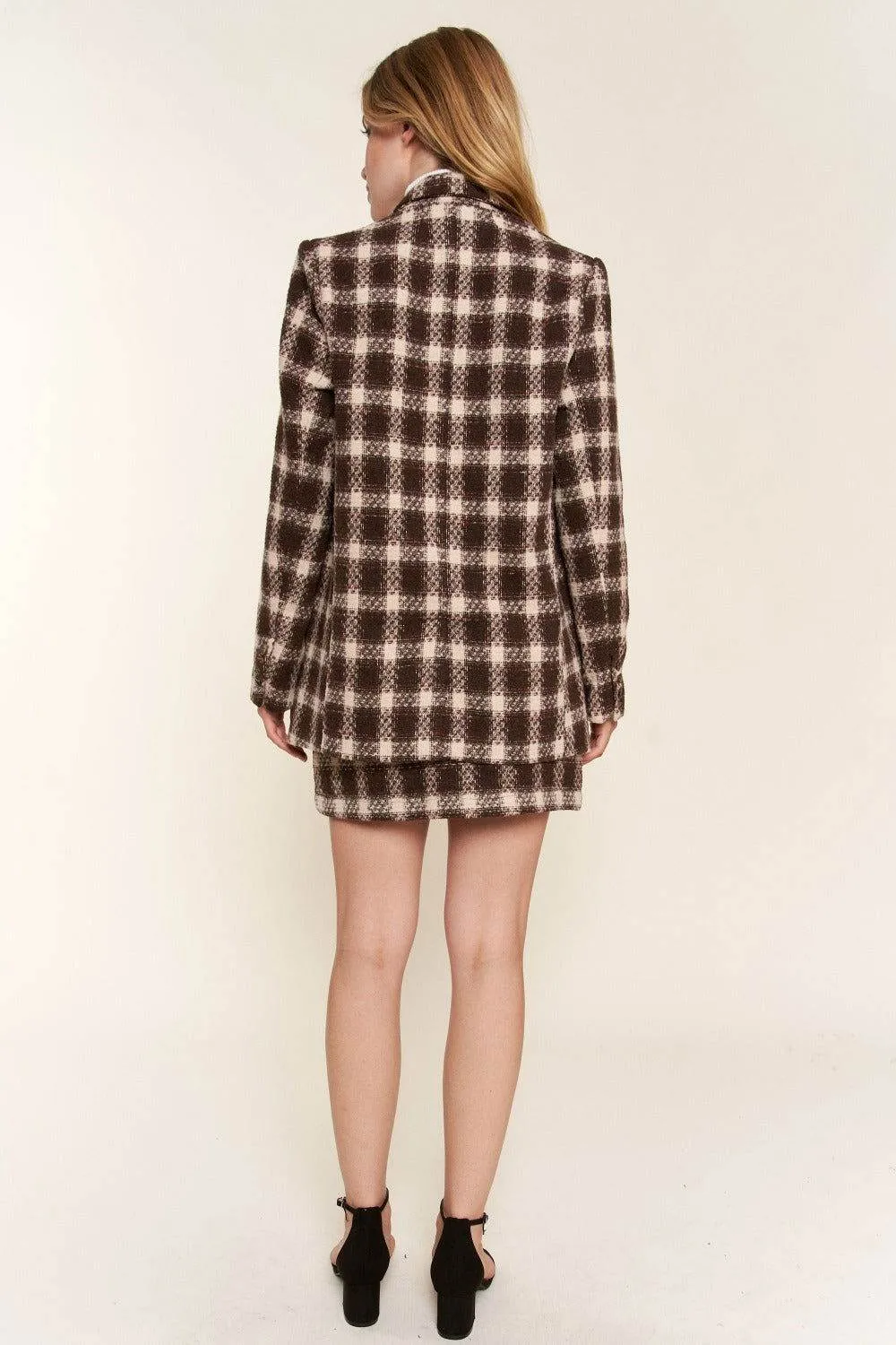 And The Why Women's Plaid Brushed One Button Blazer