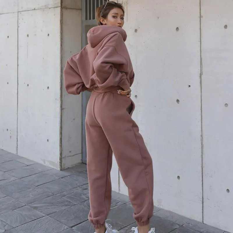 Autumn And Winter Women's Casual Hoodie Joggers Suit