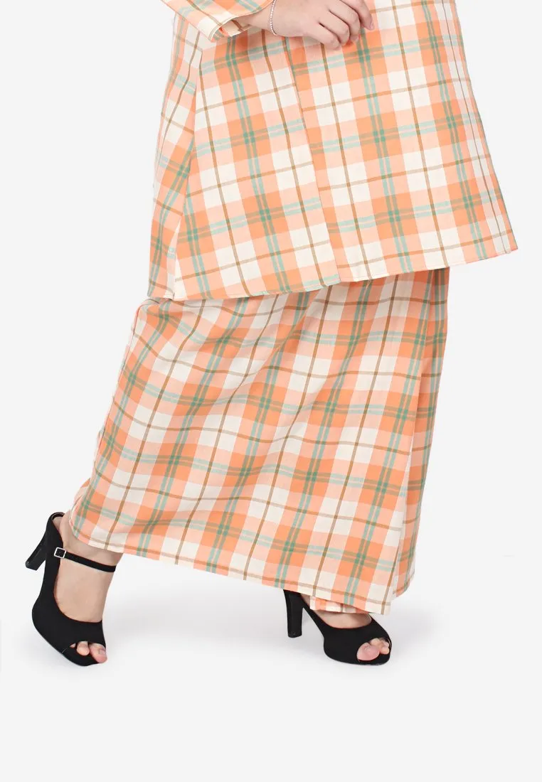 Ayila OOTB Collection Long Checkered Skirt - Orange White