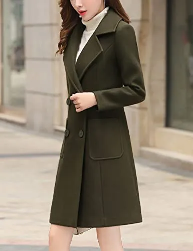 Bankeng Women's Elegant Wool Blend Coat Mid-Length Slim Fit Notched Lapel Warm Winter Coats(Z-Camel,S)