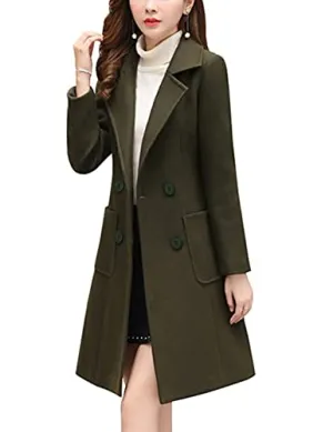 Bankeng Women's Elegant Wool Blend Coat Mid-Length Slim Fit Notched Lapel Warm Winter Coats(Z-Camel,S)