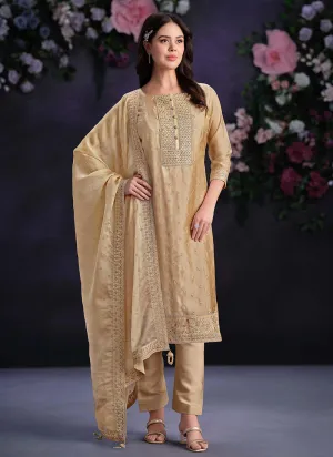 Beige Designer Embroidery Pakistani Pant Suit