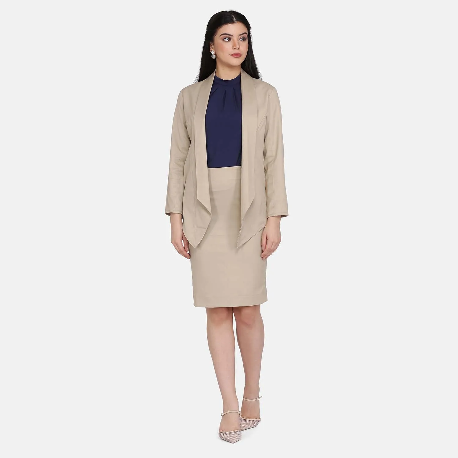 Beige Formal  Cotton Skirt Suits for Women