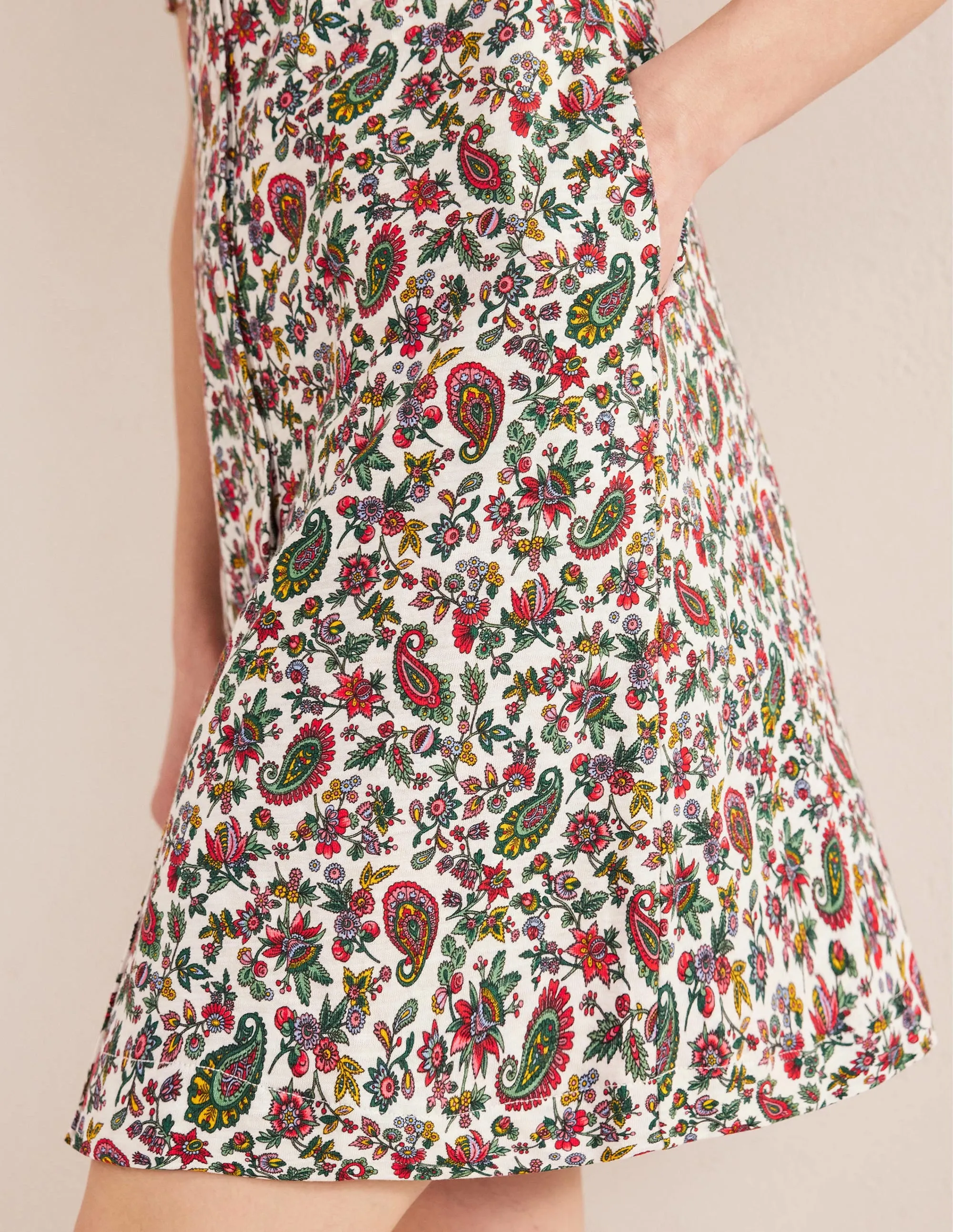 Button Jersey Mini Tea Dress-Multi, Dandelion Paisley