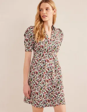 Button Jersey Mini Tea Dress-Multi, Dandelion Paisley