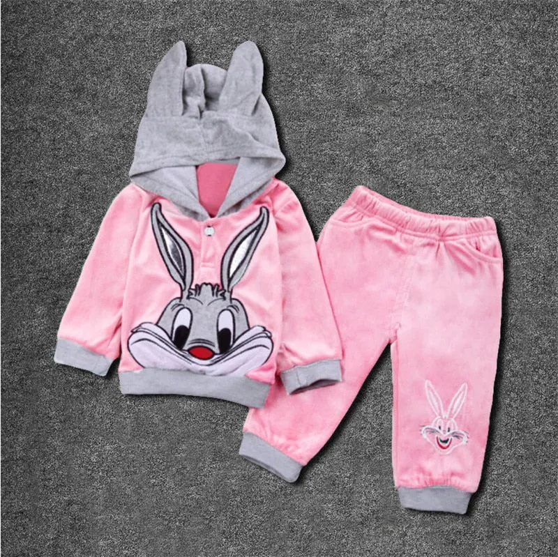 Cartoon Plush Long-Sleeved Sweatshirt with Hoodie and Pants - Set for Baby and Kids