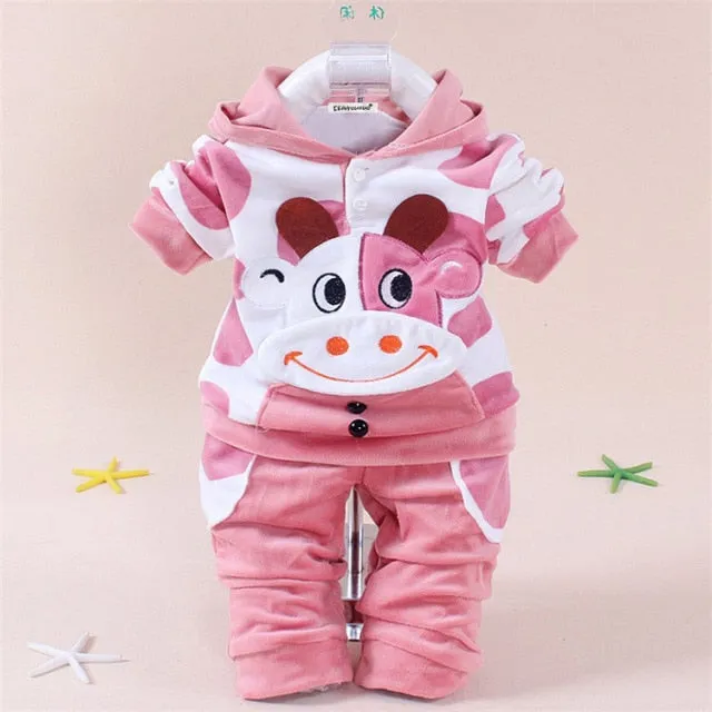 Cartoon Plush Long-Sleeved Sweatshirt with Hoodie and Pants - Set for Baby and Kids