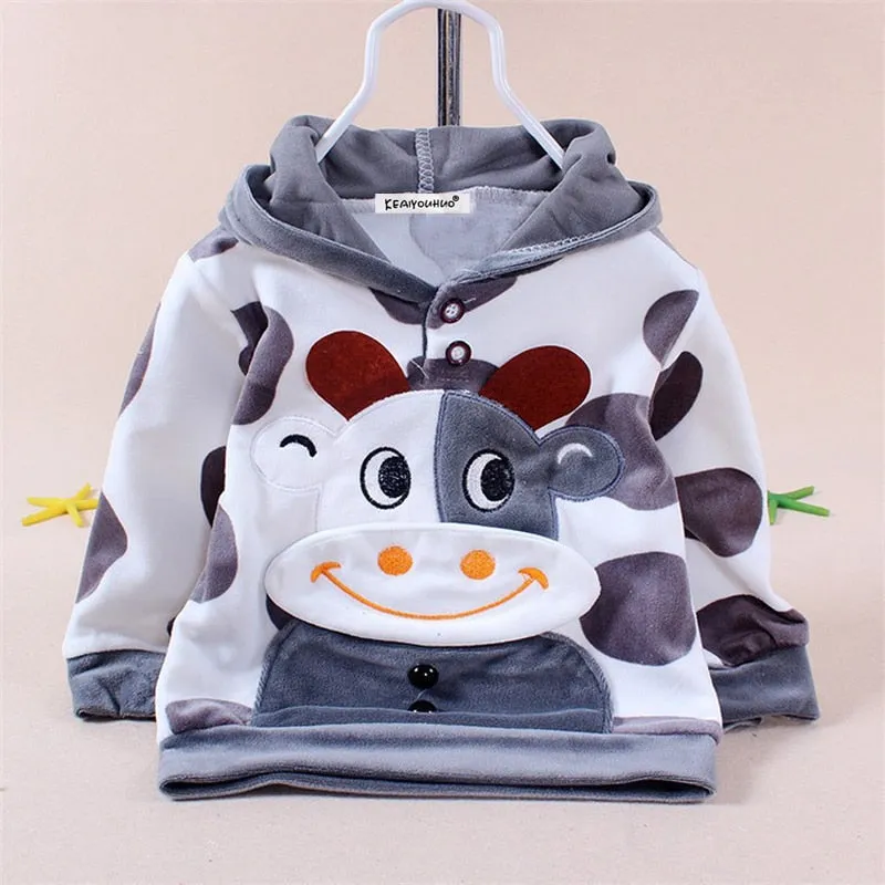 Cartoon Plush Long-Sleeved Sweatshirt with Hoodie and Pants - Set for Baby and Kids