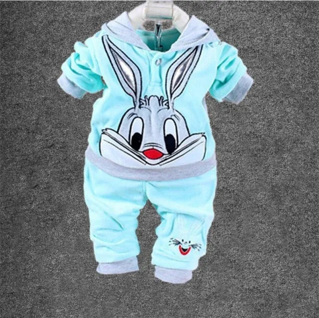 Cartoon Plush Long-Sleeved Sweatshirt with Hoodie and Pants - Set for Baby and Kids