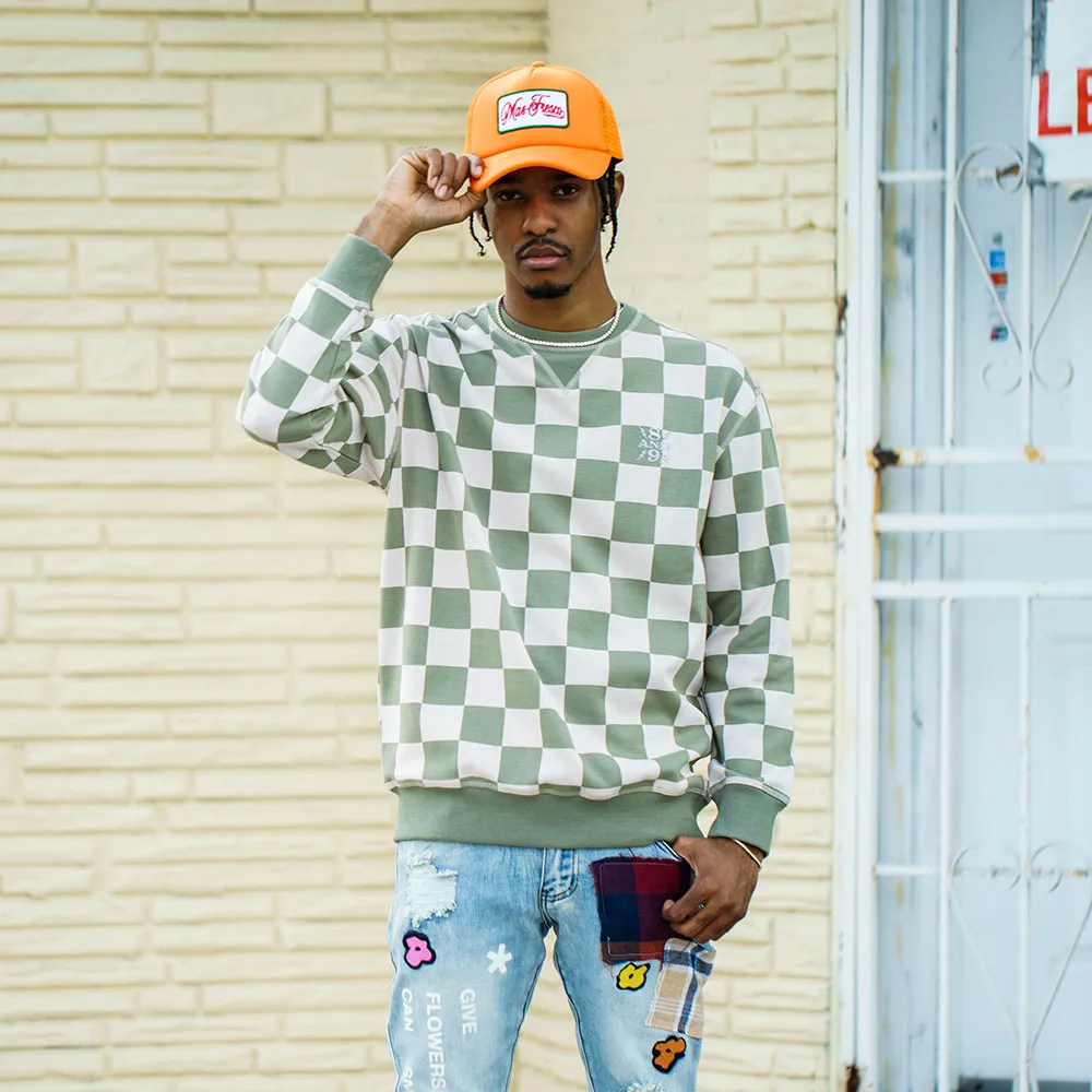 Checks Crewneck Sweatshirt Checkered Cream