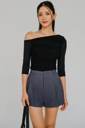 Ciara One Shoulder Mesh Top (Black)