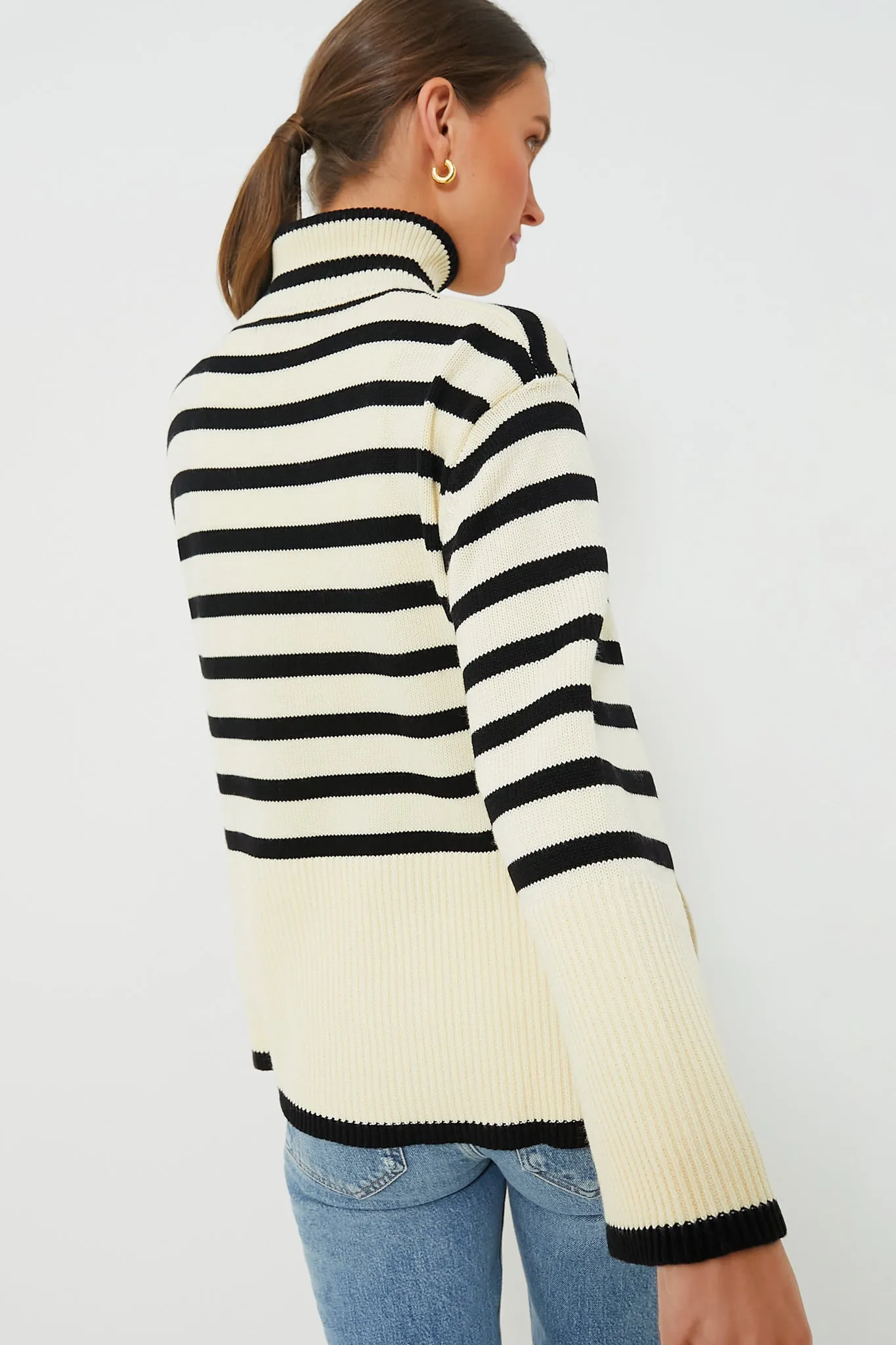 Cream Striped Turtleneck Sweater