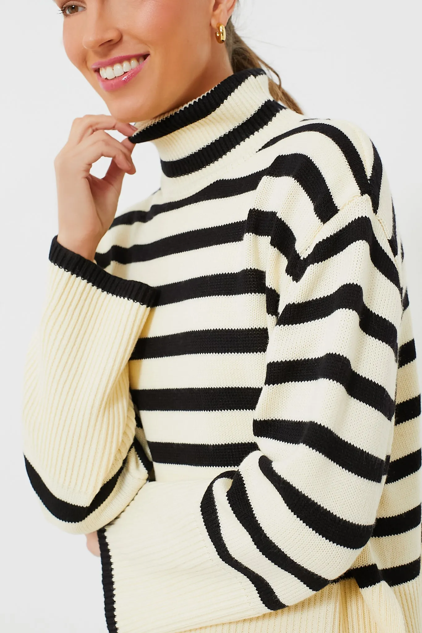 Cream Striped Turtleneck Sweater