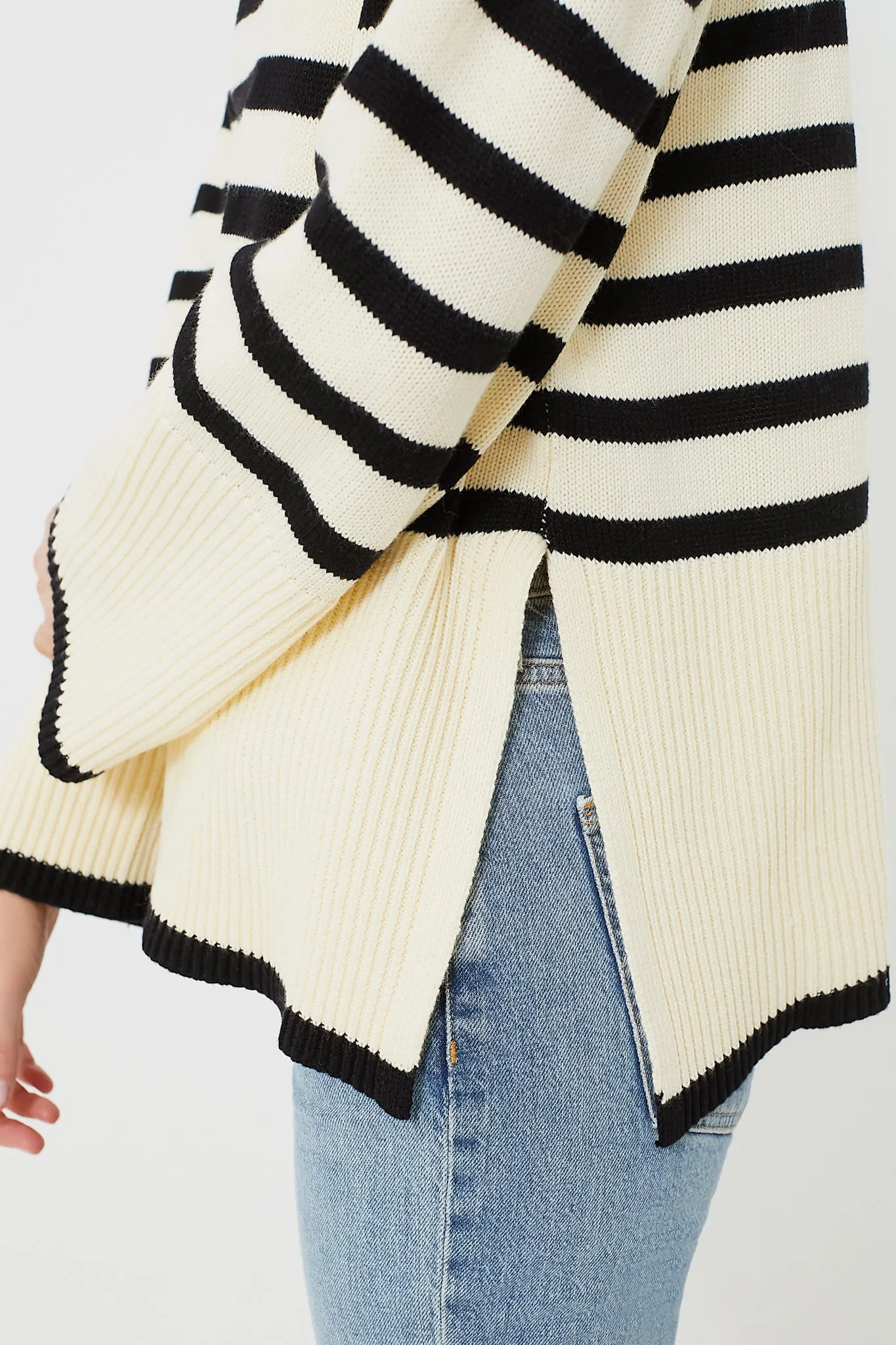 Cream Striped Turtleneck Sweater