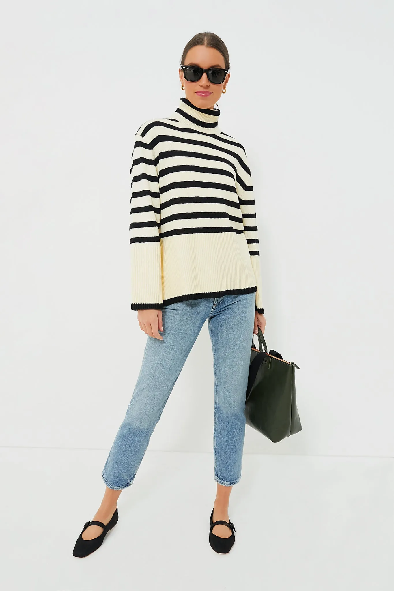 Cream Striped Turtleneck Sweater