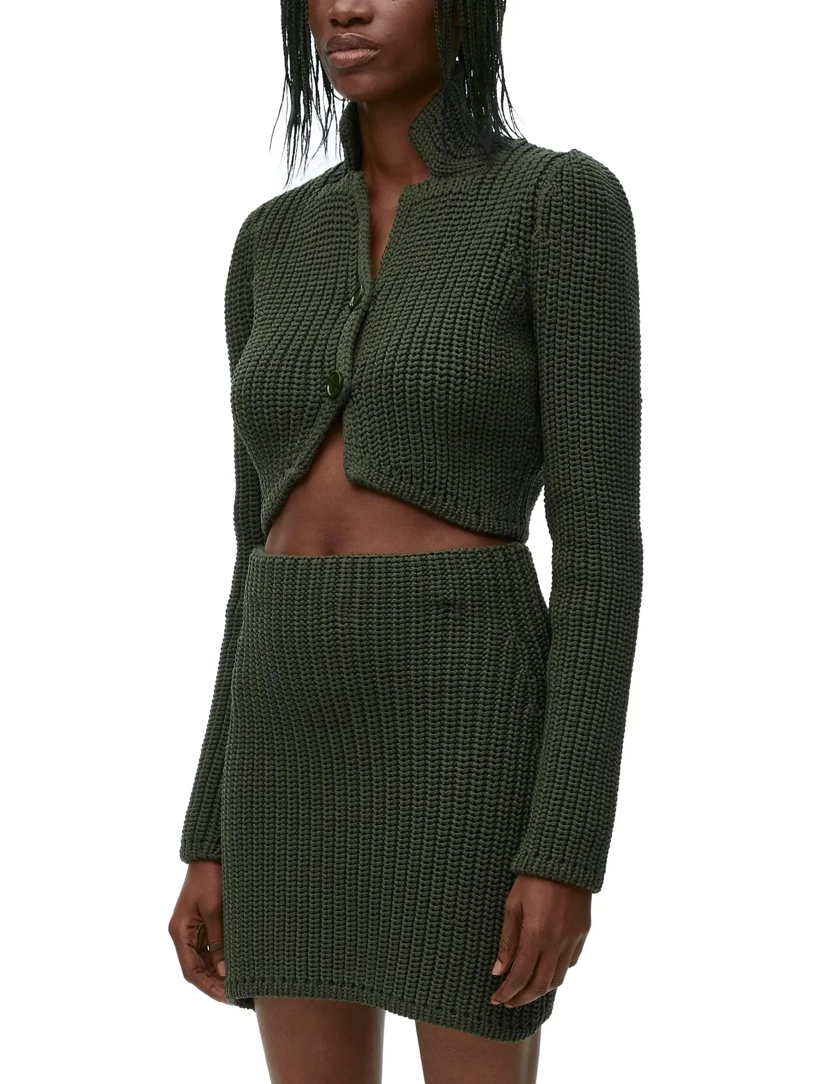 Cropped Technical Knit Cardigan and Mini Skirt Set