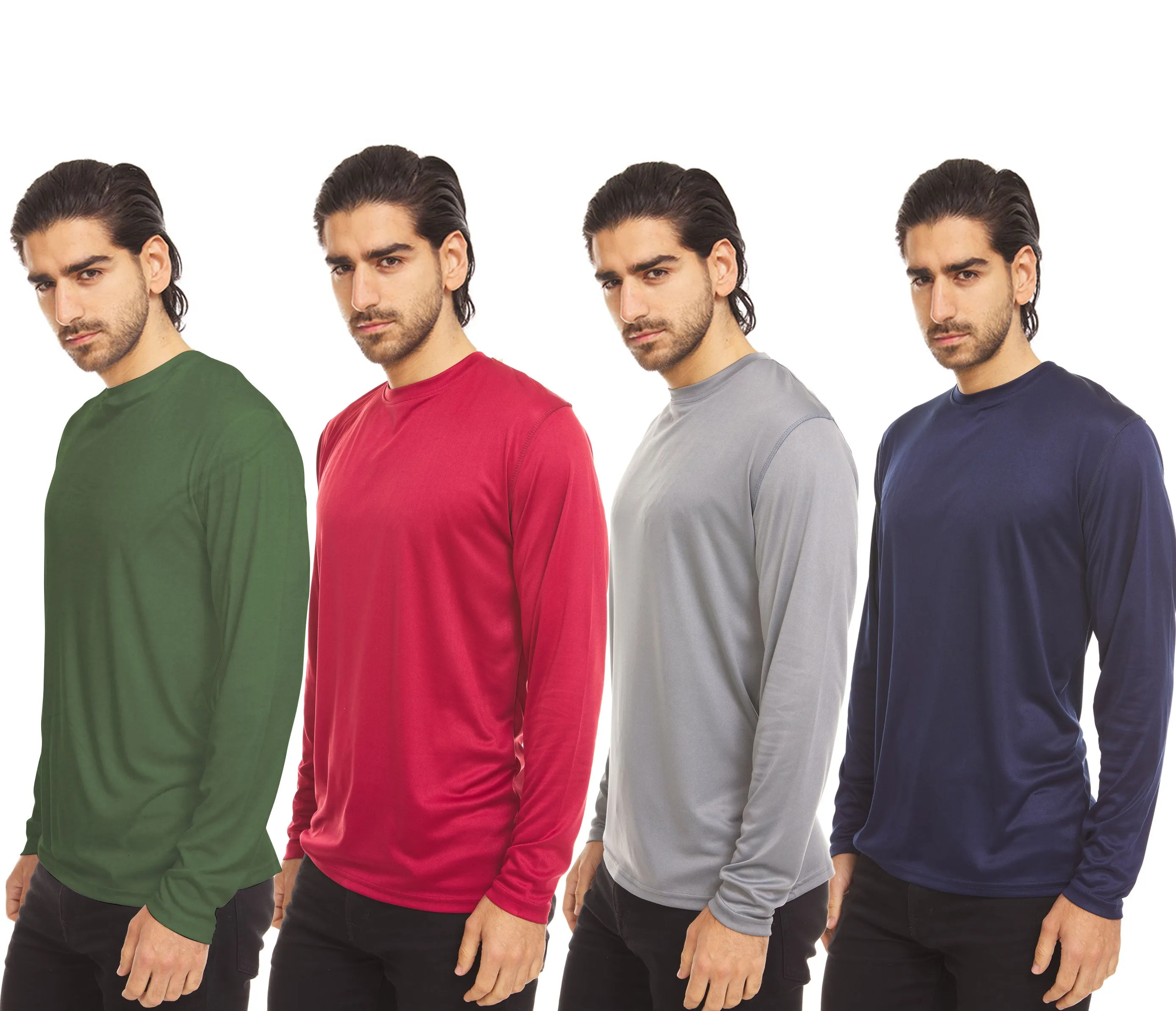 DARESAY Dri-Fit Long Sleeve T Shirts for Men-4 Pack- Moisture Wicking, Quick Dry Tees Classic Unique Breathable Mens Shirt