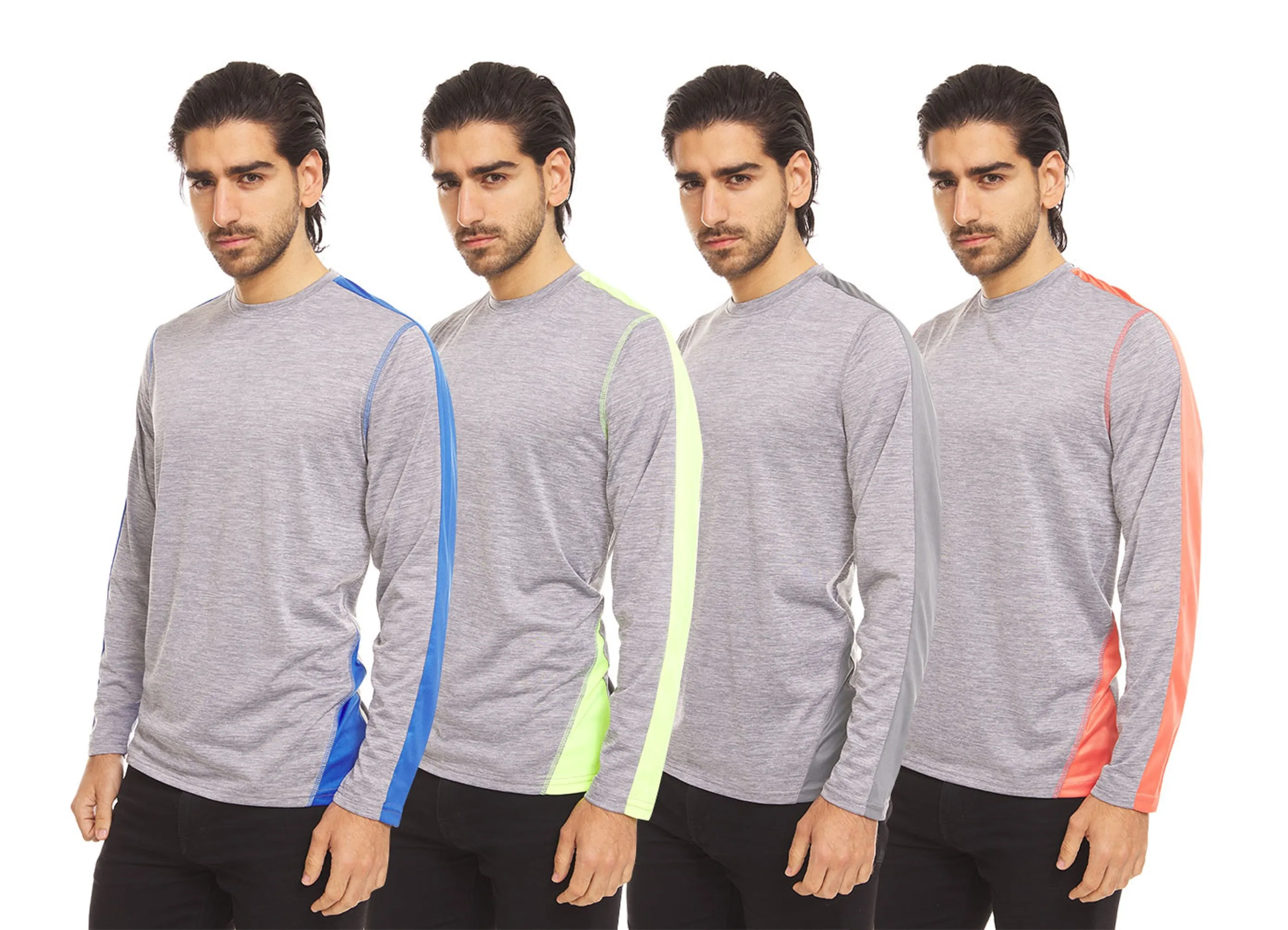 DARESAY Dri-Fit Long Sleeve T Shirts for Men-4 Pack- Moisture Wicking, Quick Dry Tees Classic Unique Breathable Mens Shirt