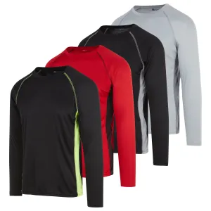 DARESAY Dri-Fit Long Sleeve T Shirts for Men-4 Pack- Moisture Wicking, Quick Dry Tees Classic Unique Breathable Mens Shirt