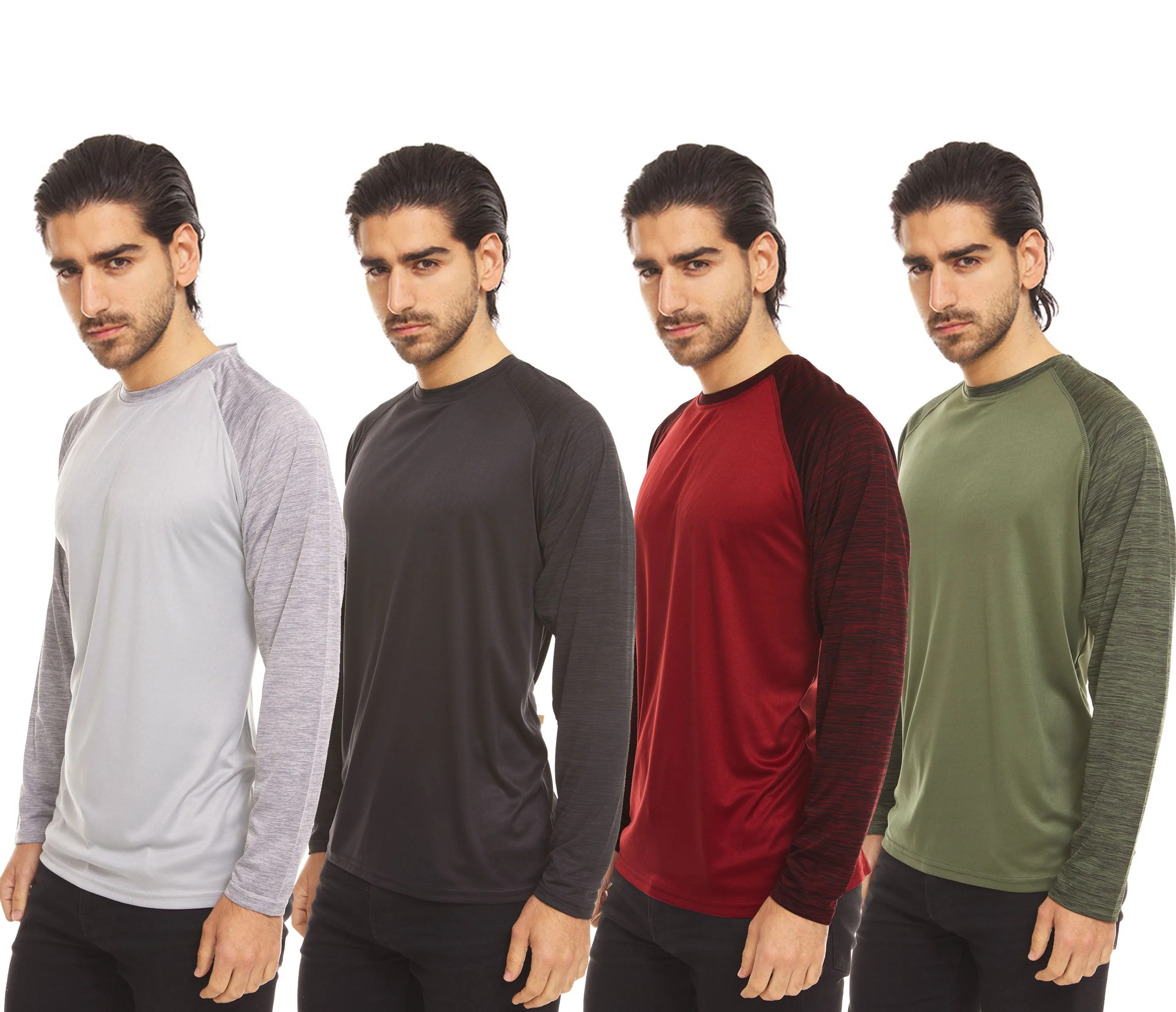 DARESAY Dri-Fit Long Sleeve T Shirts for Men-4 Pack- Moisture Wicking, Quick Dry Tees Classic Unique Breathable Mens Shirt