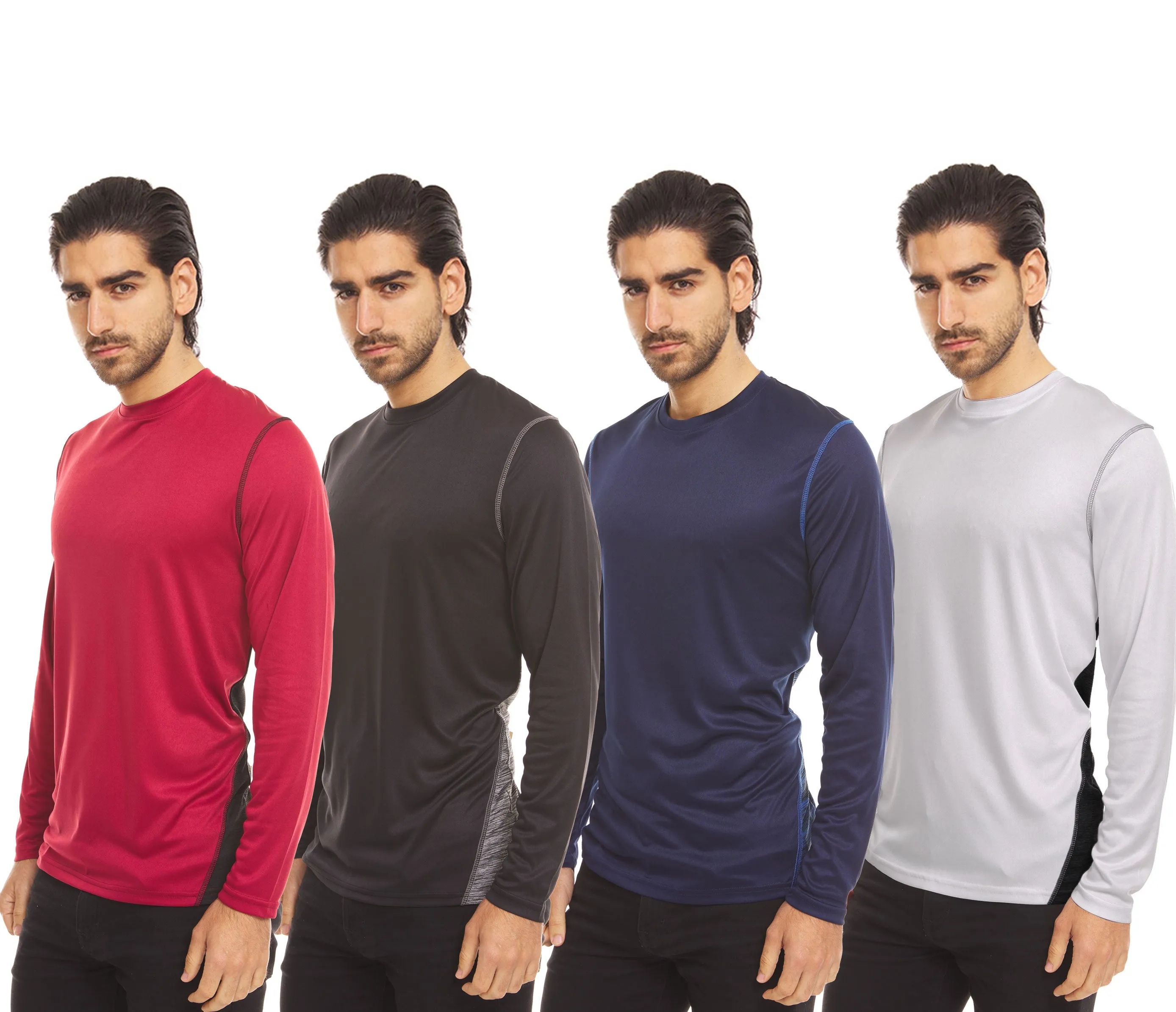 DARESAY Dri-Fit Long Sleeve T Shirts for Men-4 Pack- Moisture Wicking, Quick Dry Tees Classic Unique Breathable Mens Shirt