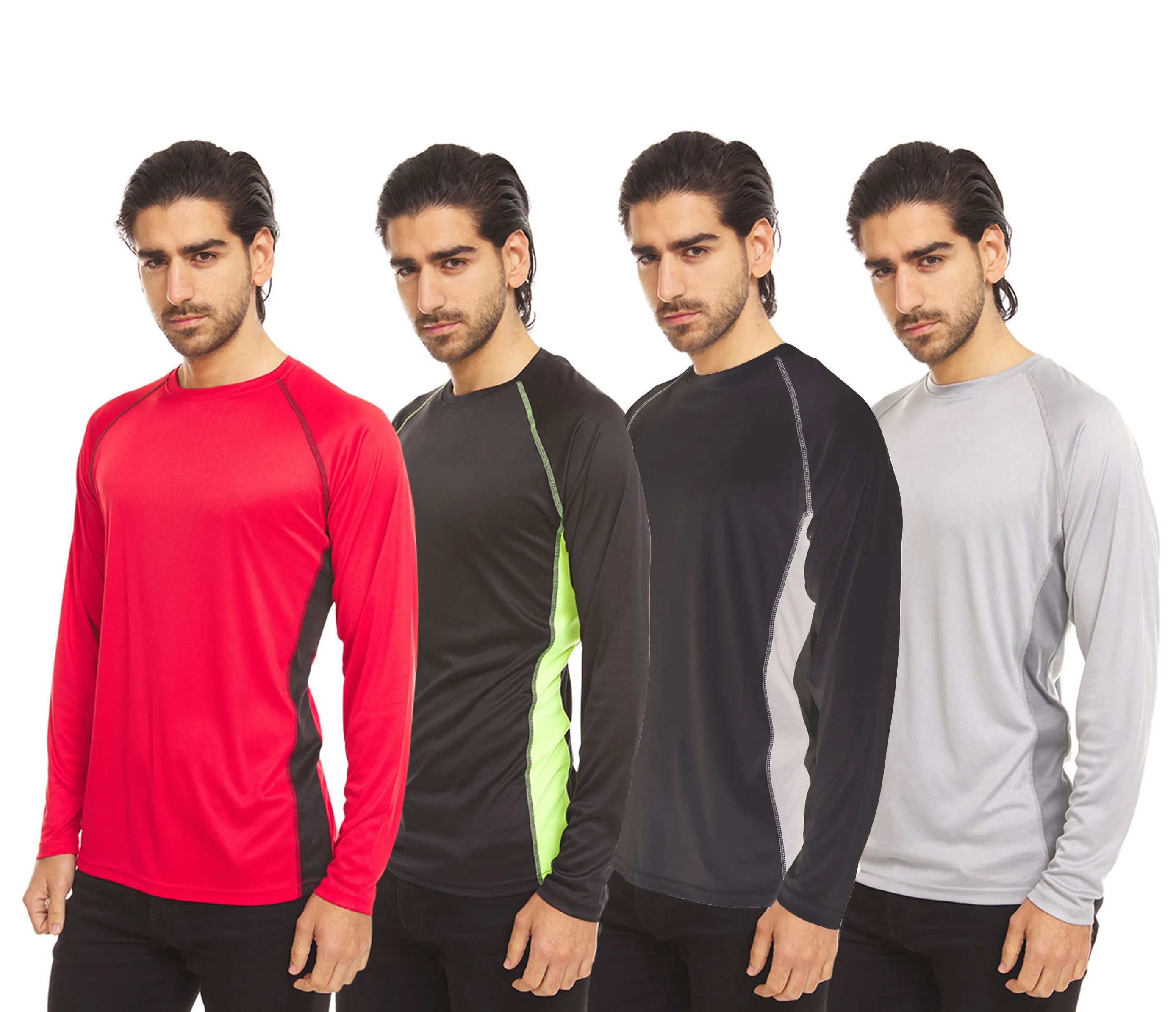 DARESAY Dri-Fit Long Sleeve T Shirts for Men-4 Pack- Moisture Wicking, Quick Dry Tees Classic Unique Breathable Mens Shirt