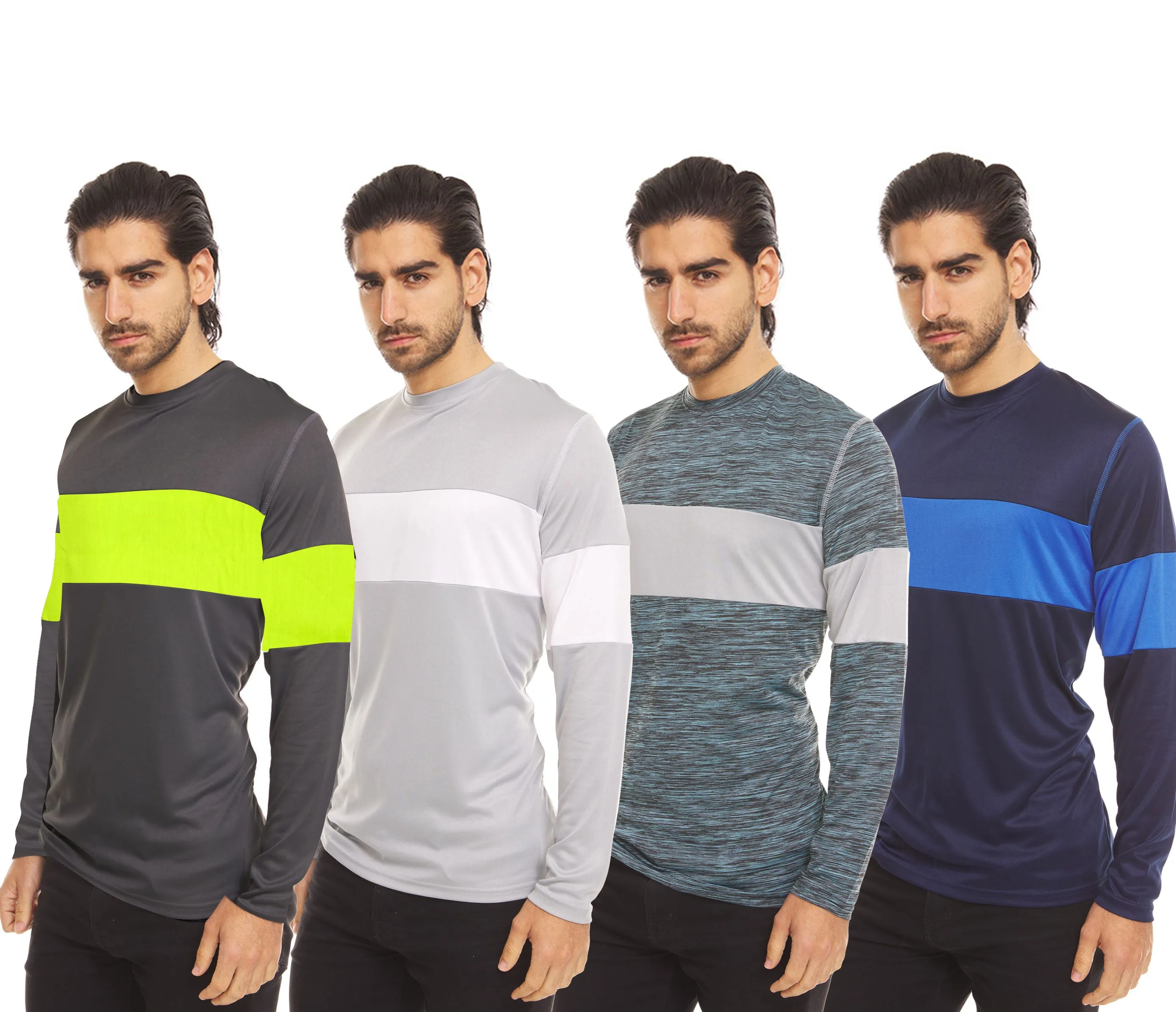 DARESAY Dri-Fit Long Sleeve T Shirts for Men-4 Pack- Moisture Wicking, Quick Dry Tees Classic Unique Breathable Mens Shirt