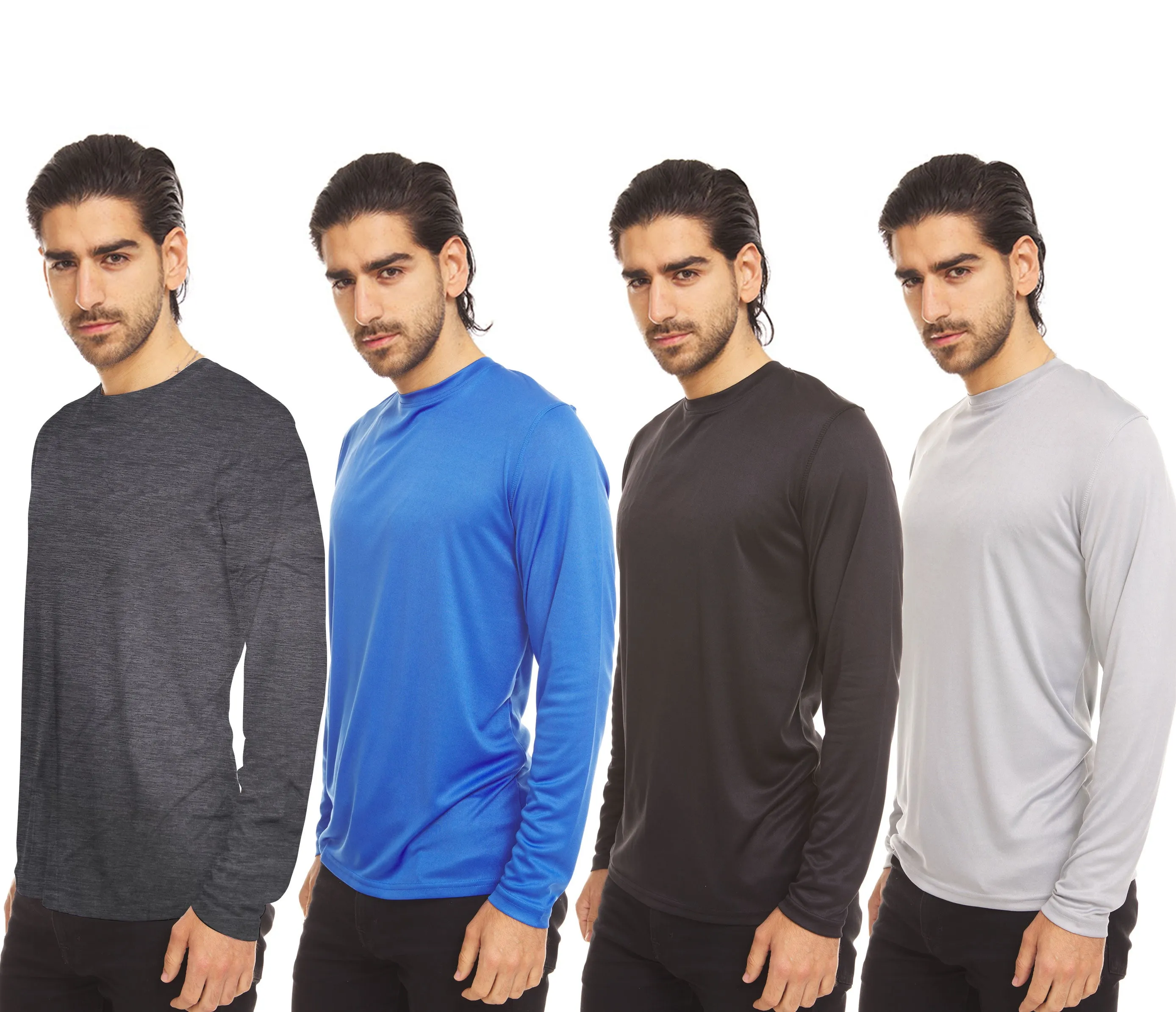 DARESAY Dri-Fit Long Sleeve T Shirts for Men-4 Pack- Moisture Wicking, Quick Dry Tees Classic Unique Breathable Mens Shirt