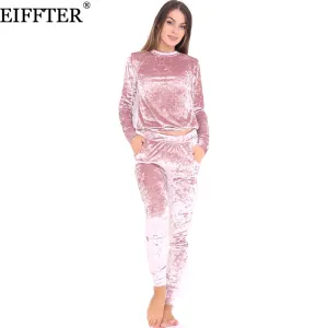 EIFFTER Sexy Women Suits New Autumn Winter Fashion Velvet Long Sleeve Women 2 Piece Set Slim Pants Suits Hoodies Sets 0226