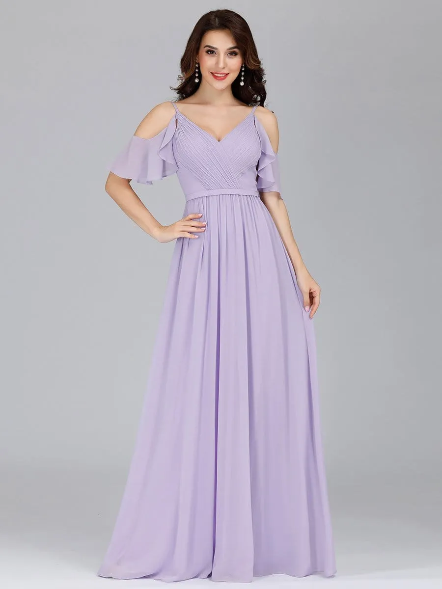 Elegant Chiffon V-neck Bridesmaid Dresses with Ruffles Sleeves