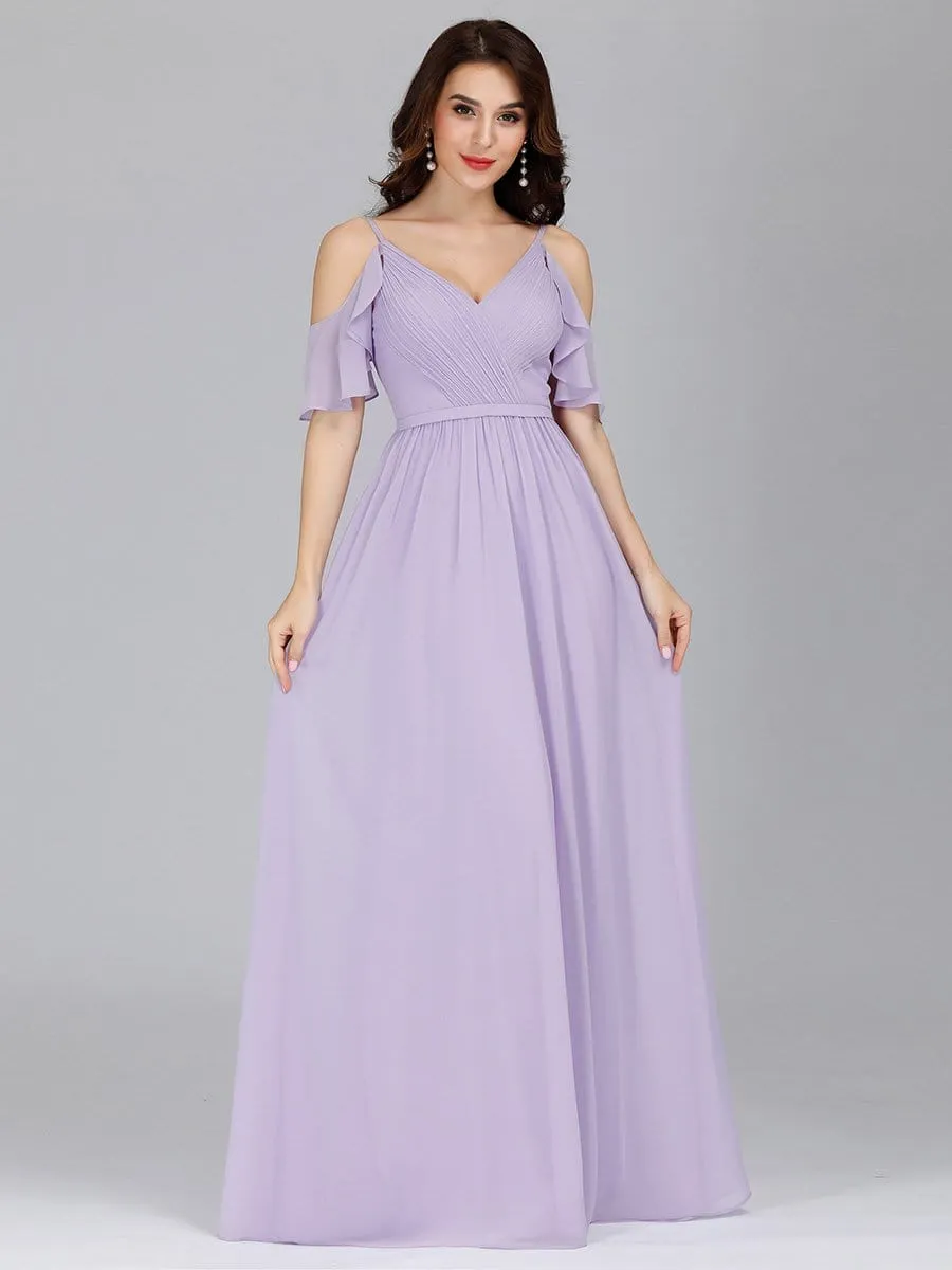 Elegant Chiffon V-neck Bridesmaid Dresses with Ruffles Sleeves