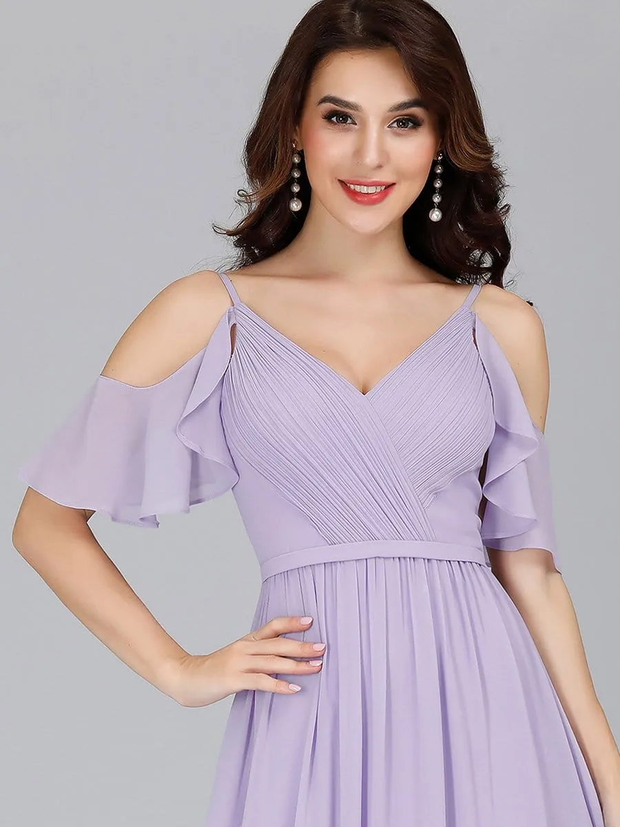 Elegant Chiffon V-neck Bridesmaid Dresses with Ruffles Sleeves