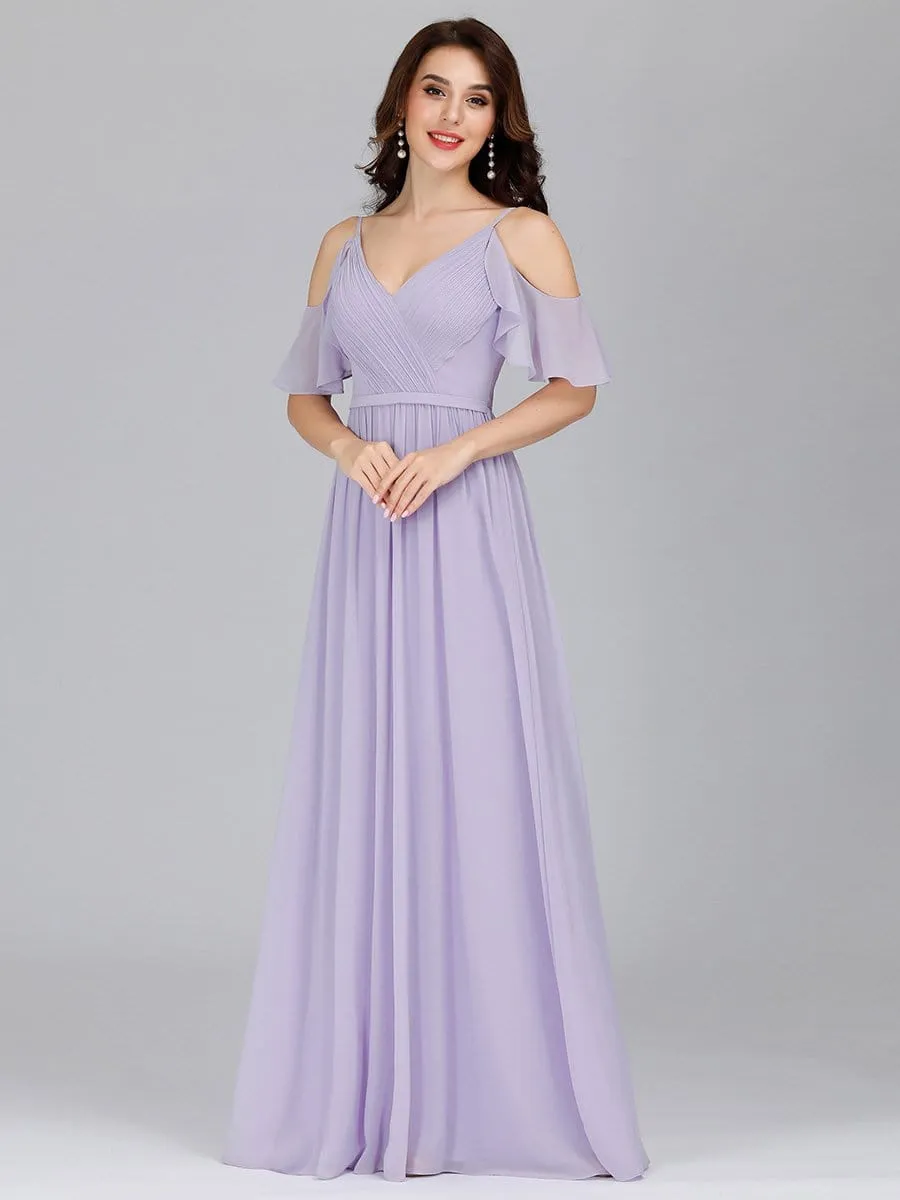 Elegant Chiffon V-neck Bridesmaid Dresses with Ruffles Sleeves