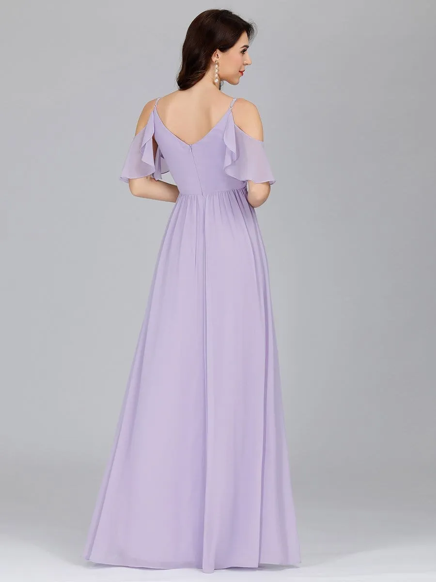 Elegant Chiffon V-neck Bridesmaid Dresses with Ruffles Sleeves