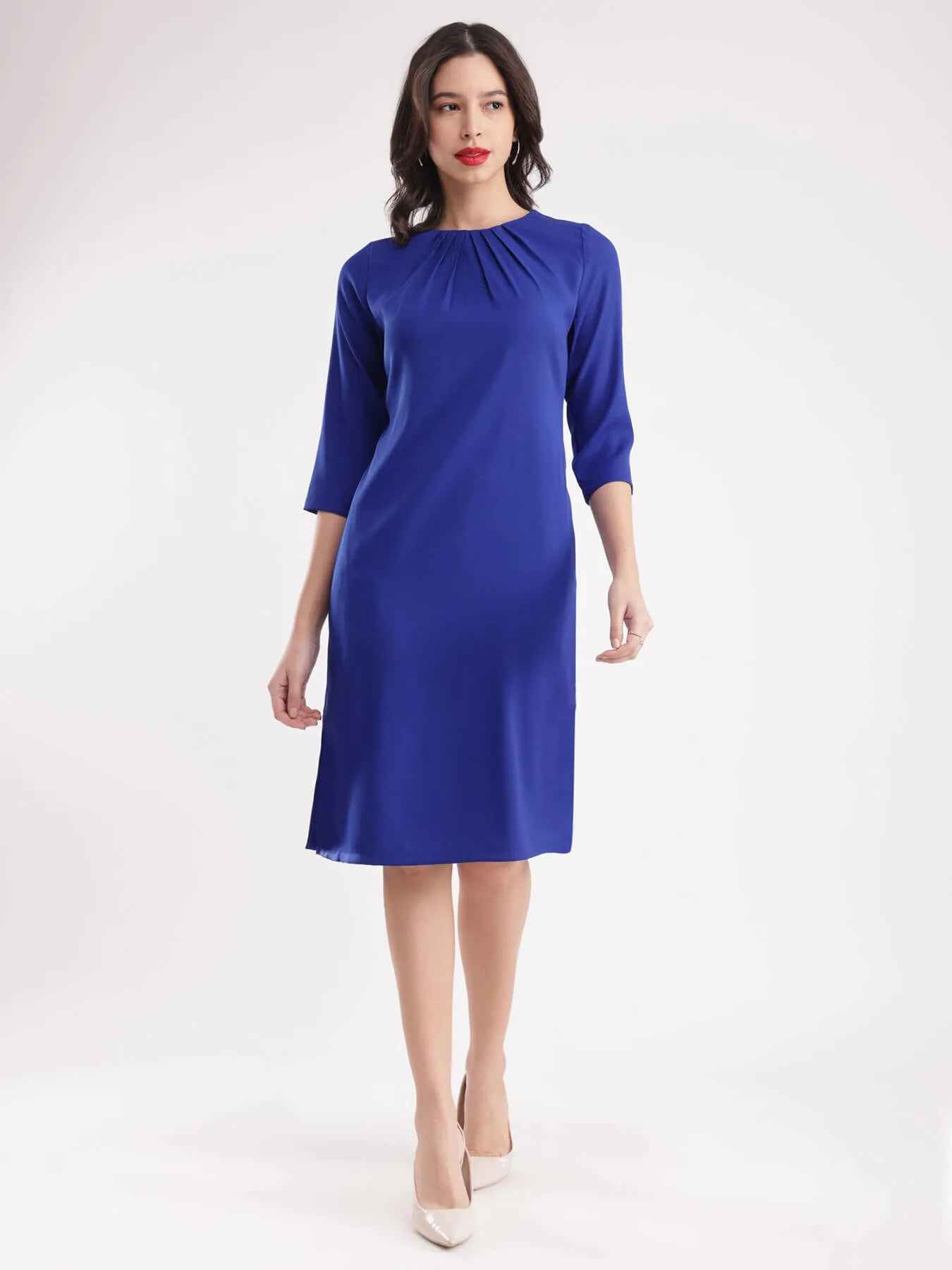 Front Pleat Shift Dress - Royal Blue