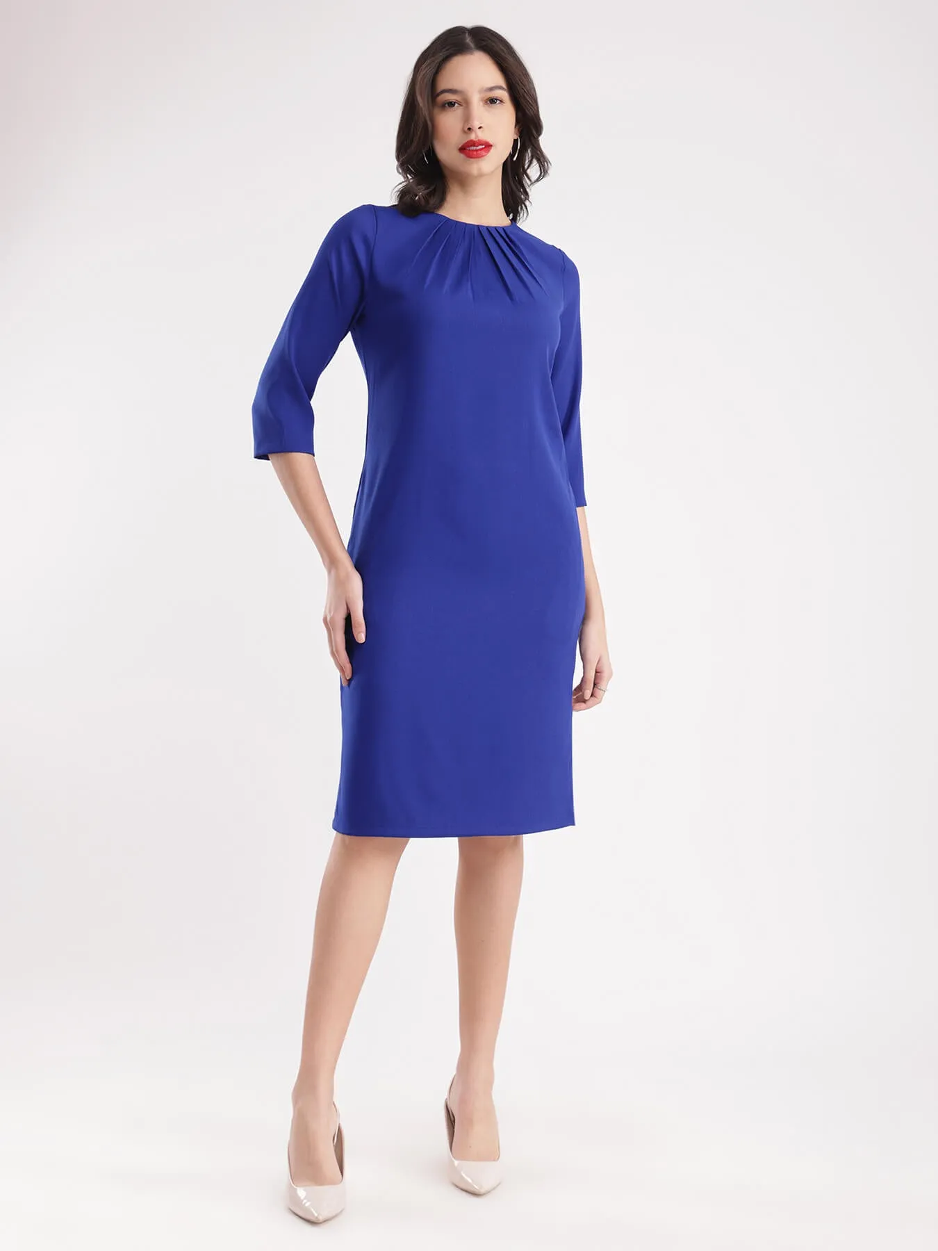 Front Pleat Shift Dress - Royal Blue