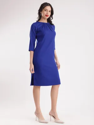 Front Pleat Shift Dress - Royal Blue