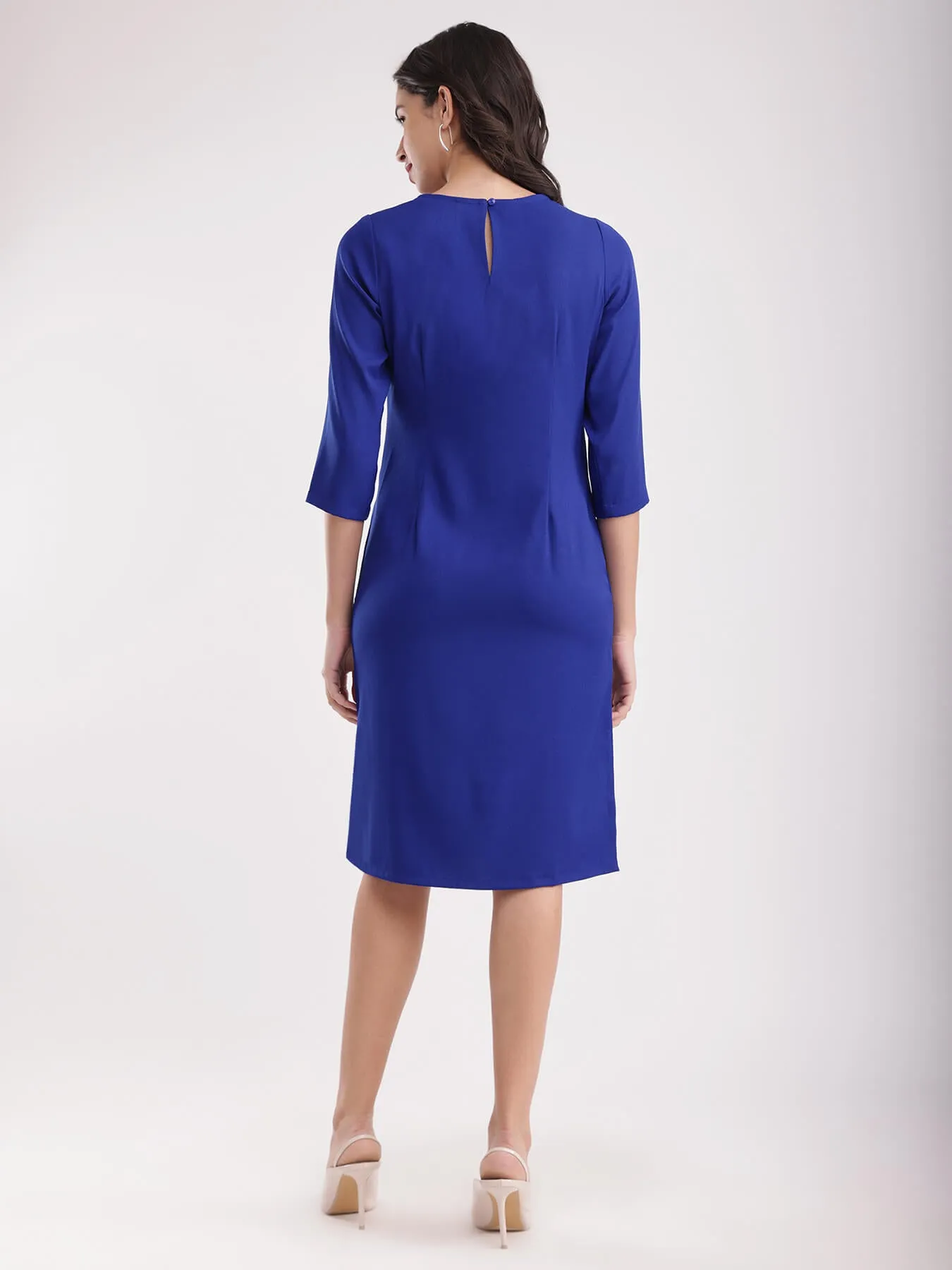 Front Pleat Shift Dress - Royal Blue