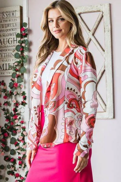 Heimish Full Size Shawl Floral Open Blazers Plus Size