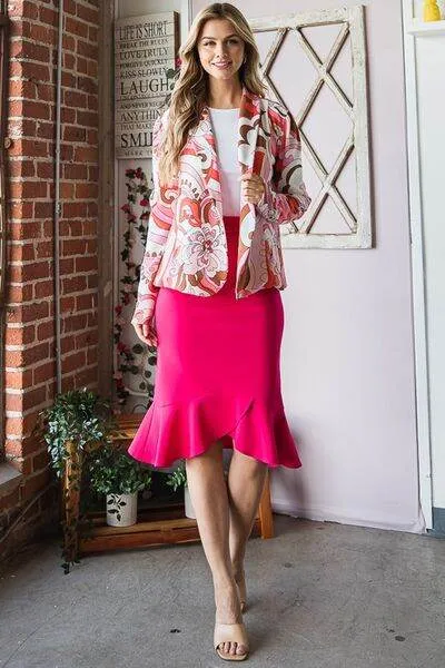 Heimish Full Size Shawl Floral Open Blazers Plus Size