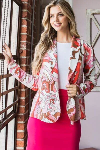 Heimish Full Size Shawl Floral Open Blazers Plus Size