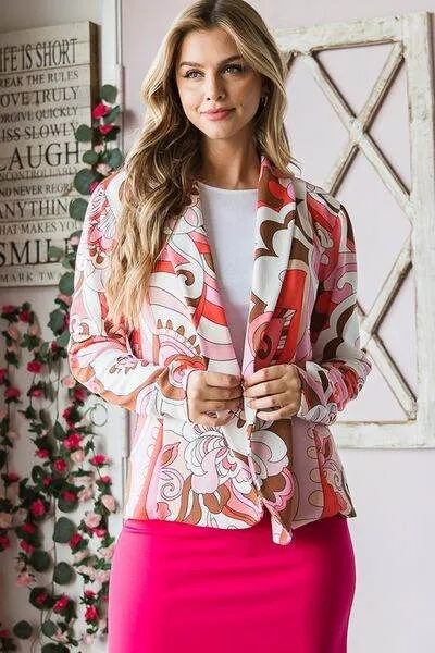 Heimish Full Size Shawl Floral Open Blazers Plus Size