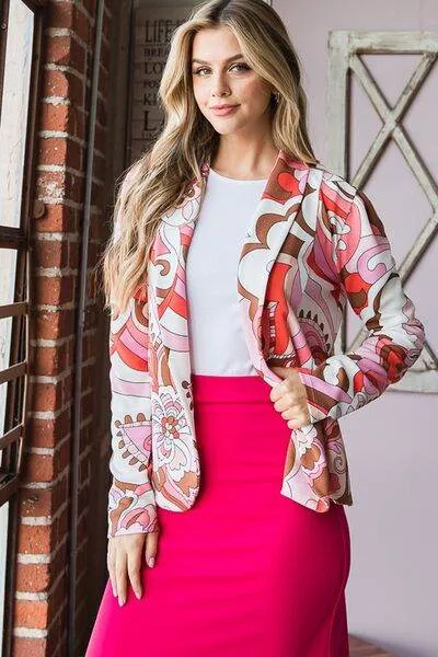 Heimish Full Size Shawl Floral Open Blazers Plus Size