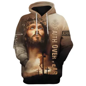 Jesus Faith Over Fear 3D Hoodies Jesus Hoodie Men & Women Christian Hoodie 3D Printed Hoodie