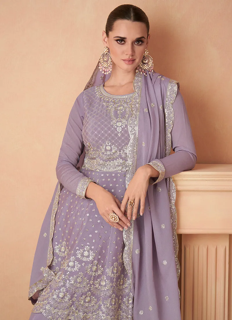 Lavender Sequence Embroidery Wedding Gharara Suit