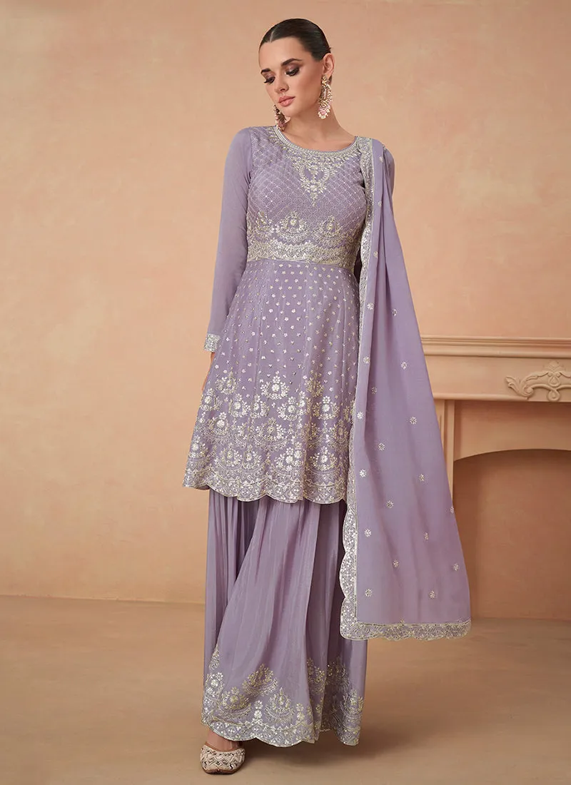 Lavender Sequence Embroidery Wedding Gharara Suit