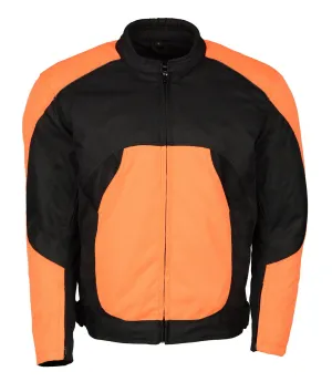 M Boss Motorcycle Apparel BOS11701 Men's High-Vis Orange Nylon Motorcycle Racer Riding Jacket with Mesh Panel Black