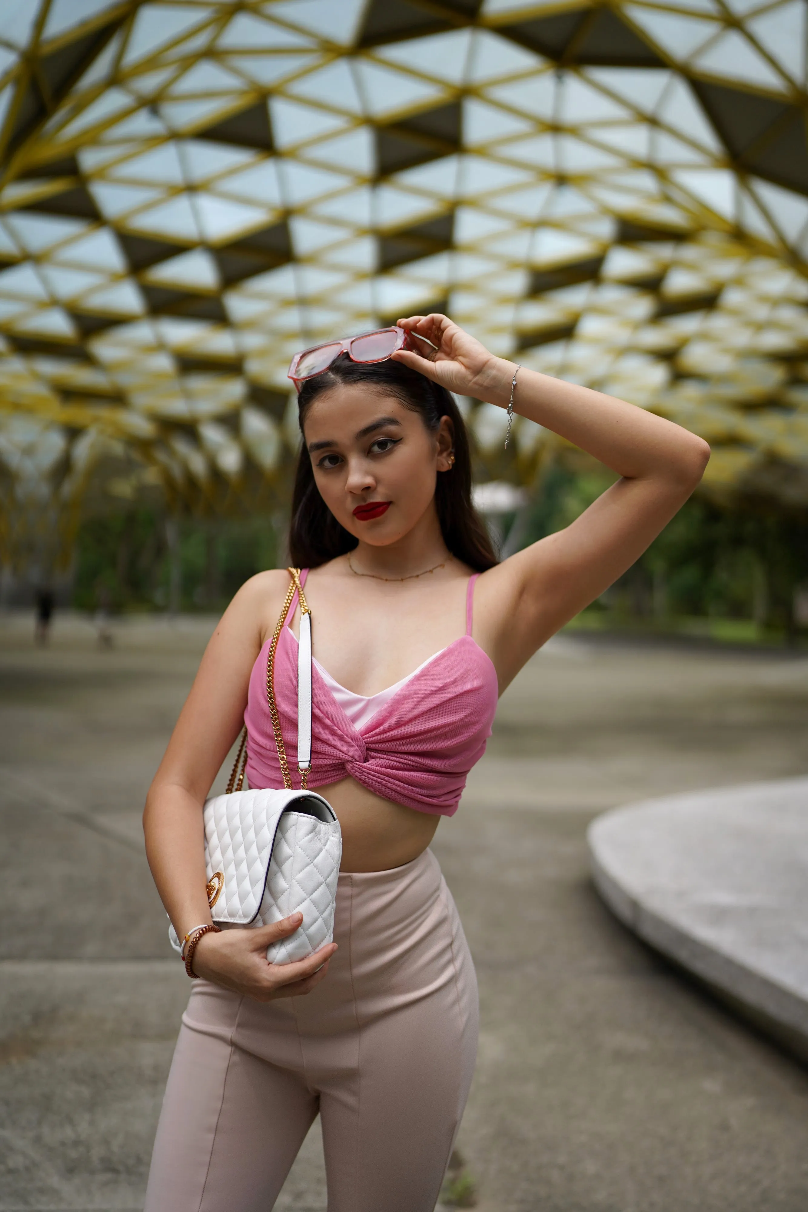 Malyne Mesh Bustier Top in Rose Pink