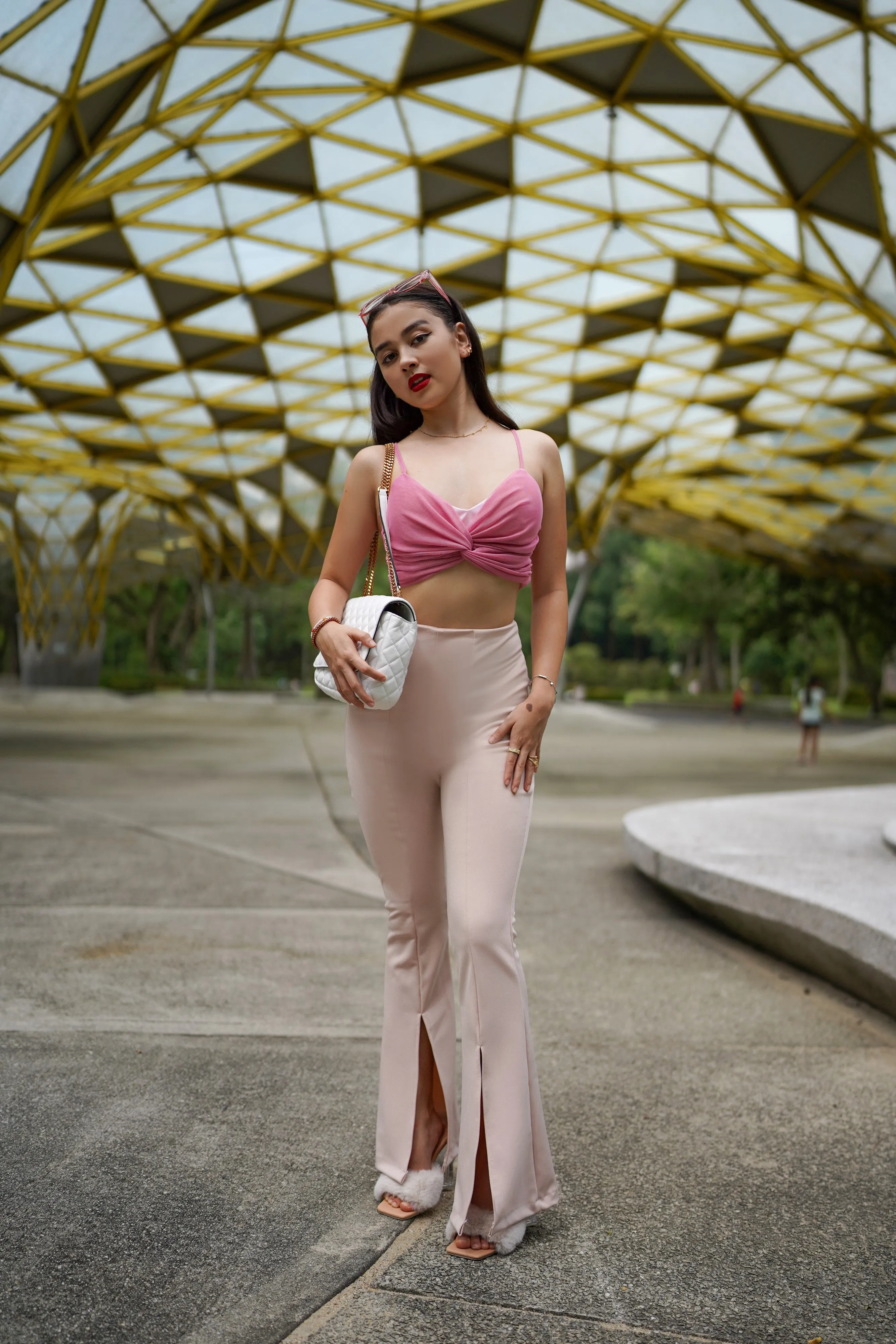 Malyne Mesh Bustier Top in Rose Pink